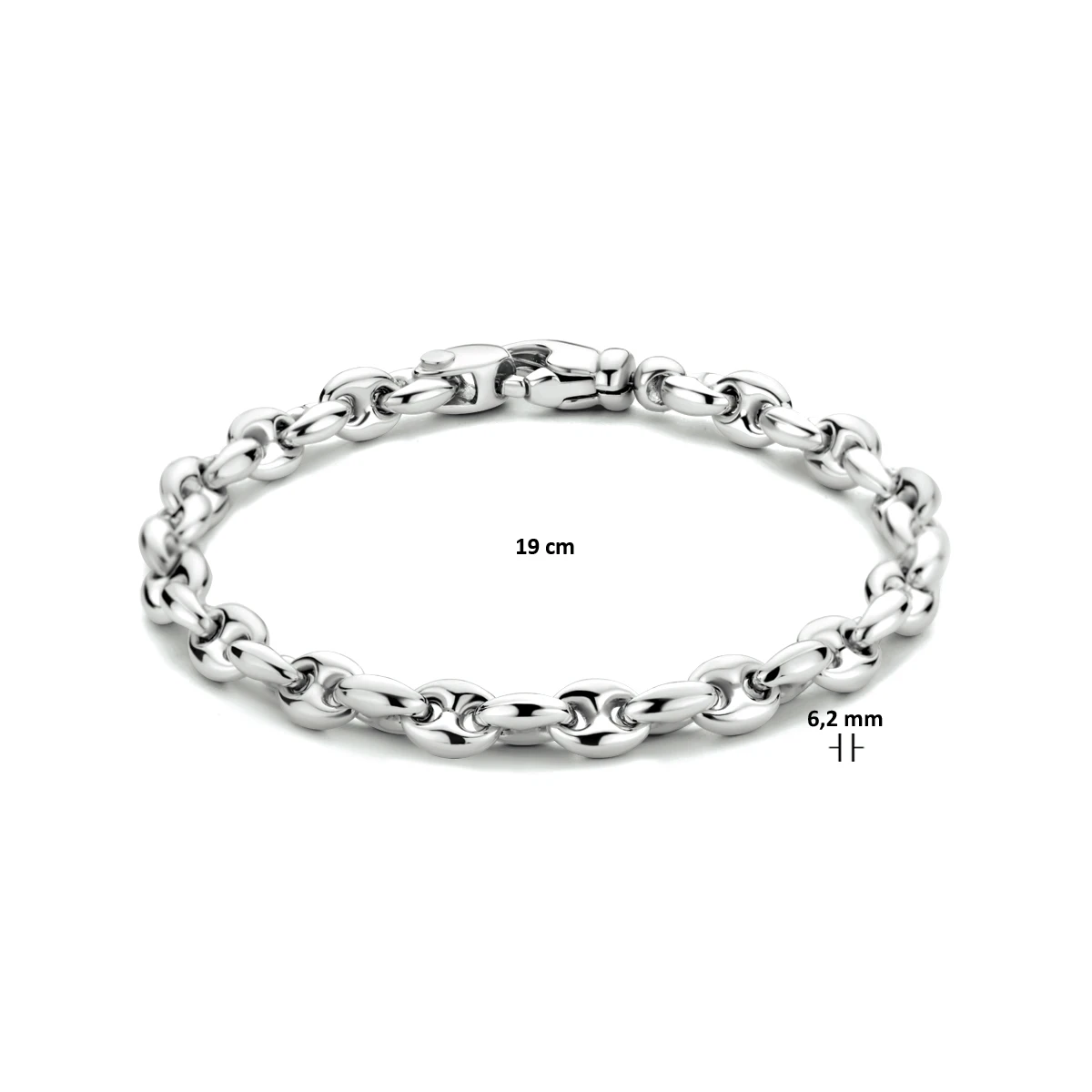 armband koffieboon 6,2 mm 19 cm zilver gerhodineerd