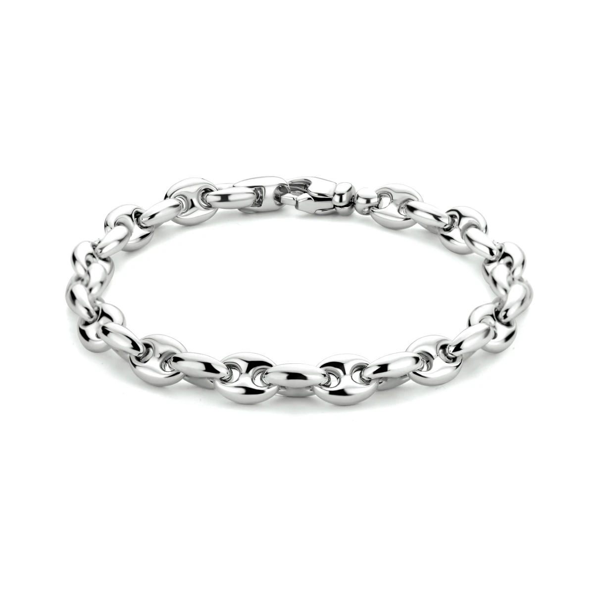 armband koffieboon 7,4 mm 20 cm zilver gerhodineerd