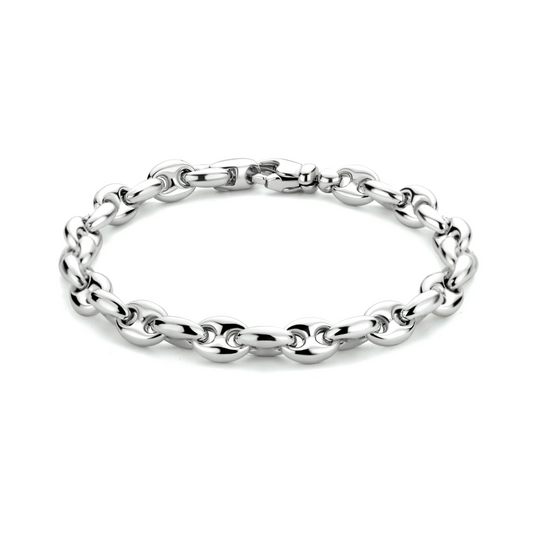 armband koffieboon 7,4 mm 20 cm zilver gerhodineerd