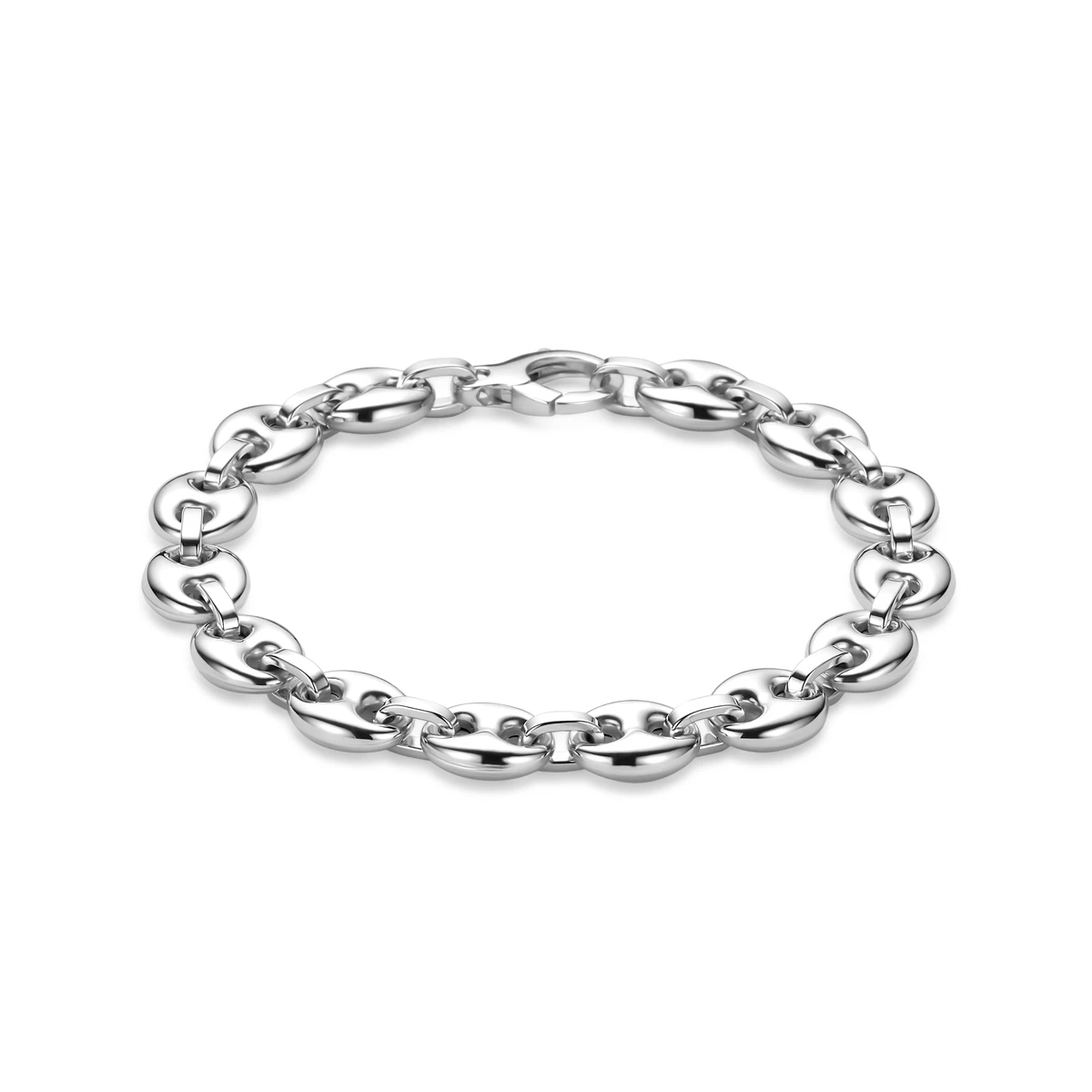 armband koffieboon 9,5 mm 20,5 cm zilver gerhodineerd
