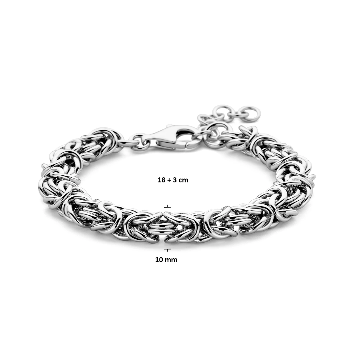 armband konings 10 mm 18 + 3 cm zilver gerhodineerd