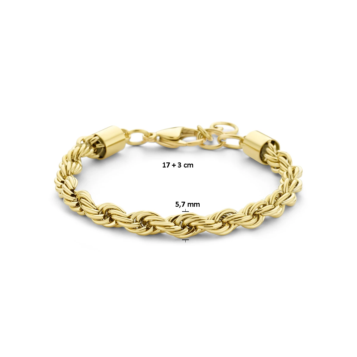armband koord 5,7 mm 17 + 3 cm ion plating edelstaal