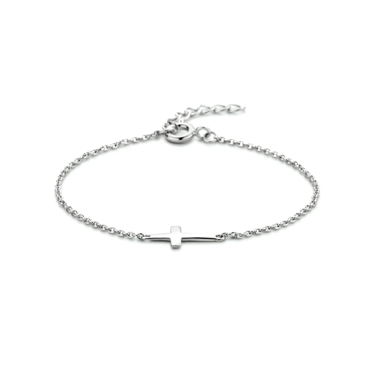 armband kruis 15,5 + 2,5 cm zilver gerhodineerd