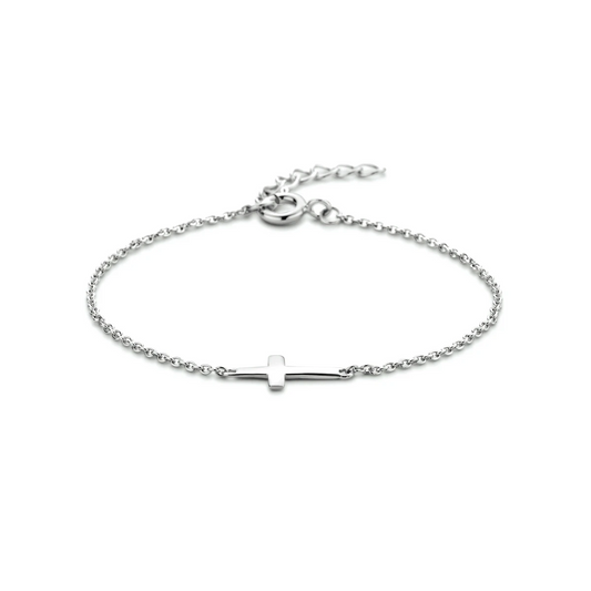 armband kruis 15,5 + 2,5 cm zilver gerhodineerd