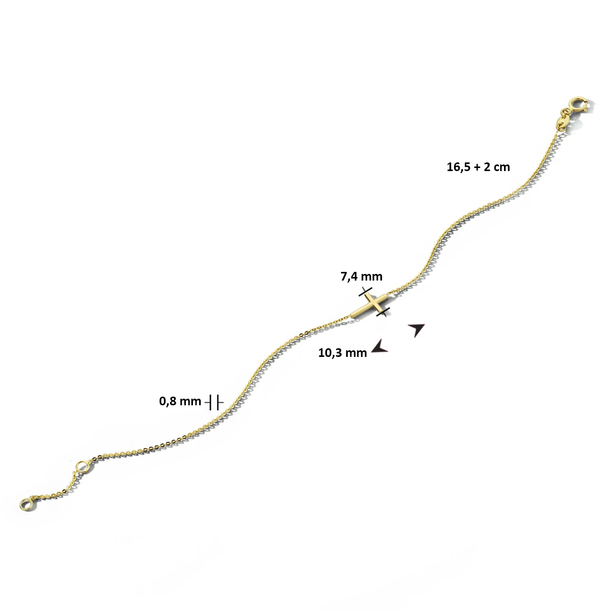 armband kruis 16,5 + 2 cm 14K geelgoud