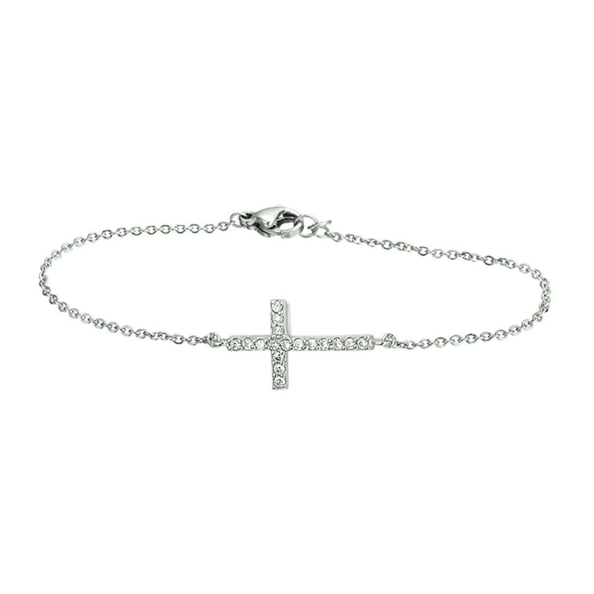 armband kruis zirkonia 15,5 + 2,5 cm zilver gerhodineerd