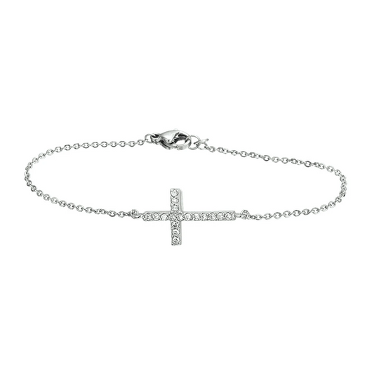 armband kruis zirkonia 15,5 + 2,5 cm zilver gerhodineerd