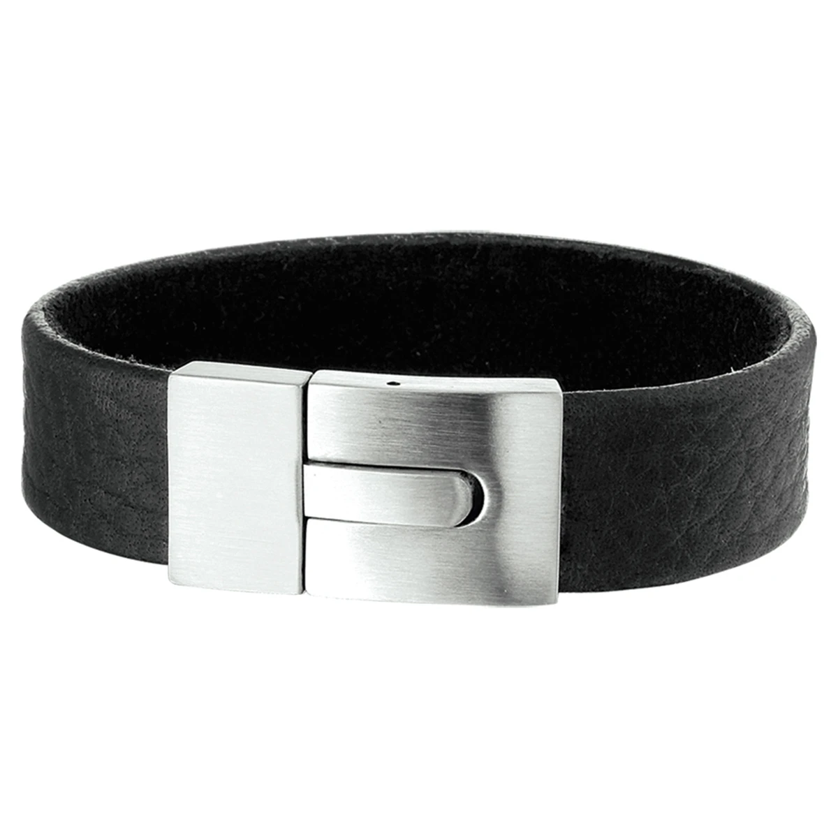 armband leder mat 15 mm 21 cm edelstaal