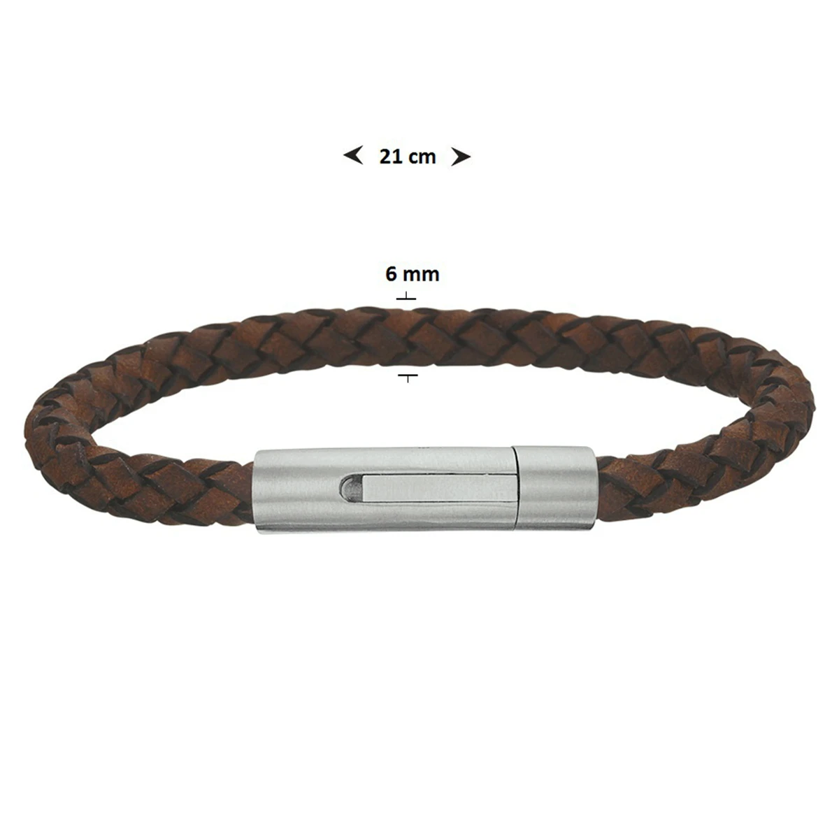 armband leder mat 6 mm 21 cm edelstaal