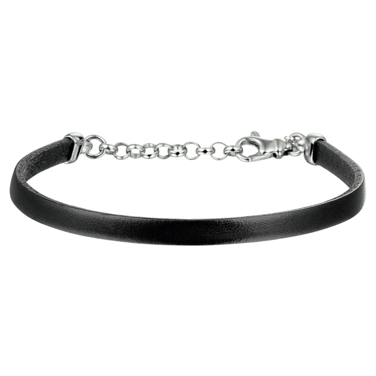 armband leer 5 mm 18 + 3 cm zilver gerhodineerd met rubber/nylon/leer