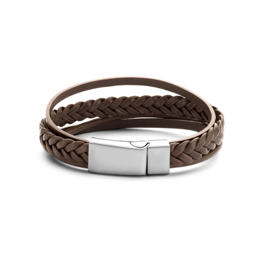 armband leer bruin 12 mm edelstaal