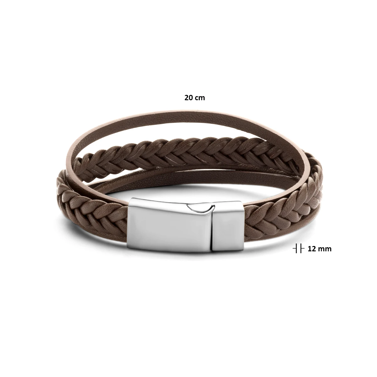 armband leer bruin 12 mm edelstaal
