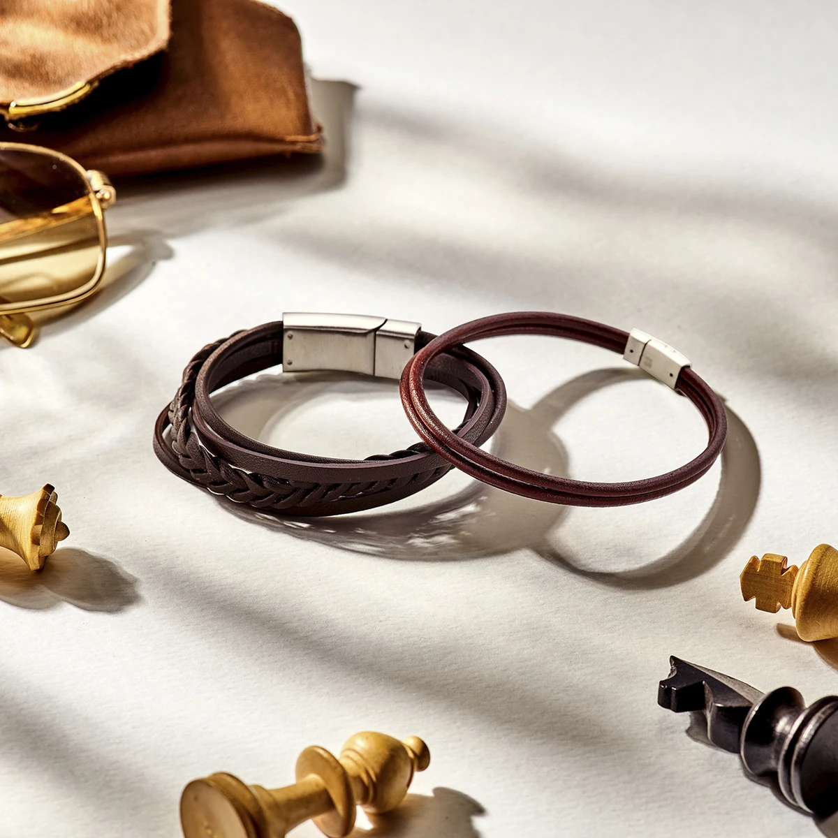 armband leer bruin 12 mm edelstaal