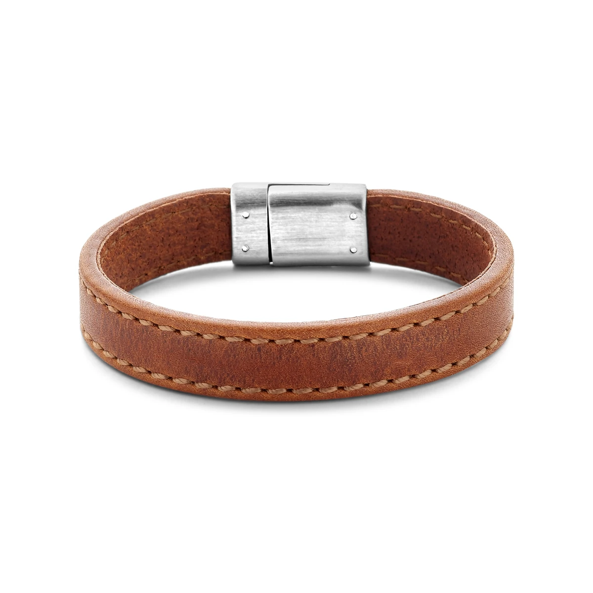 armband leer bruin 12,5 mm edelstaal