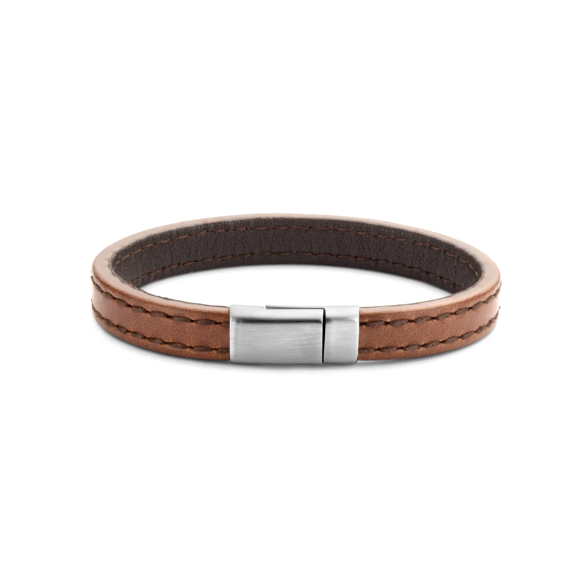 armband leer bruin 9,0 mm edelstaal