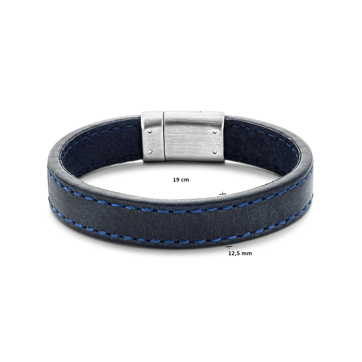 armband leer donkerblauw 12,5 mm edelstaal