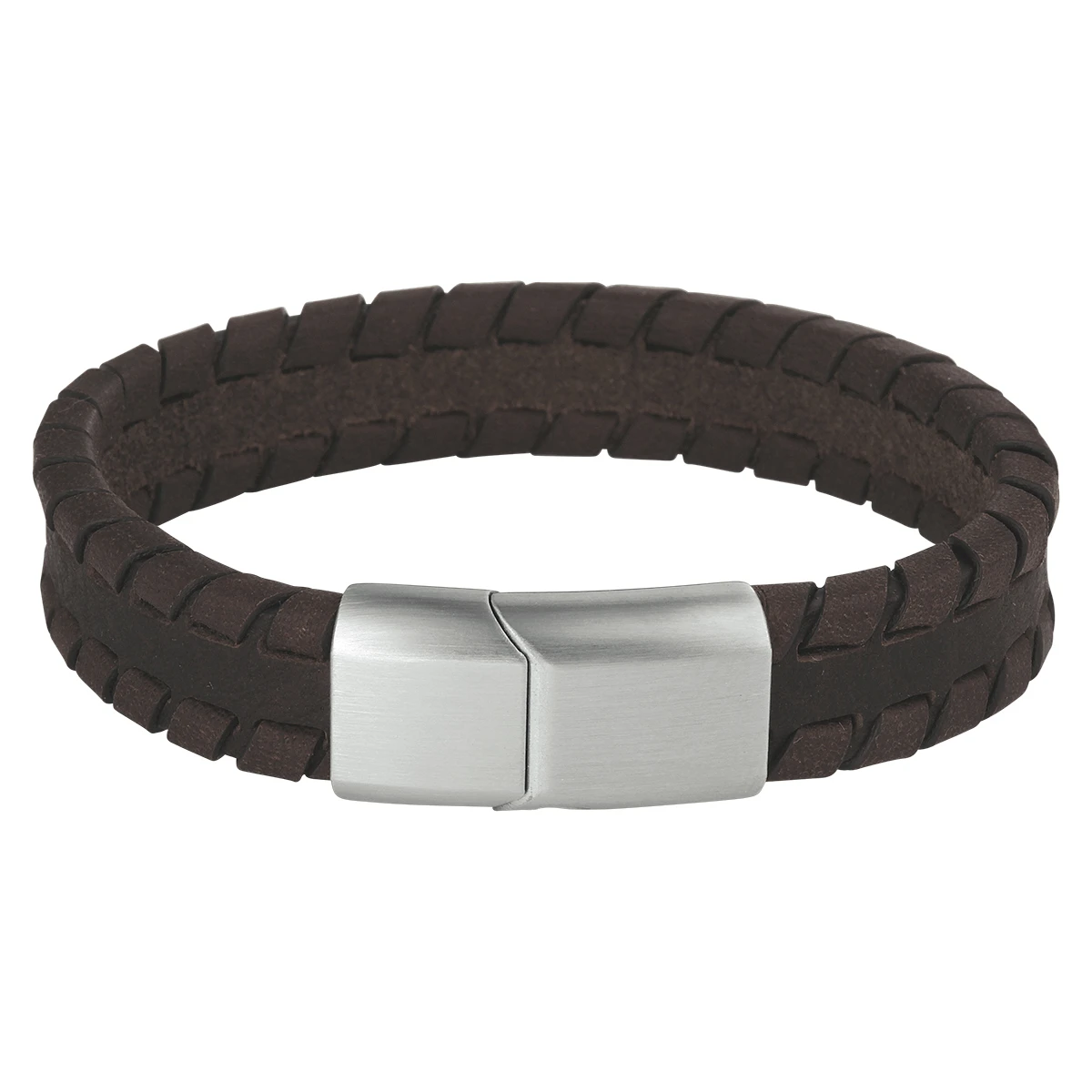 armband leer donkerbruin 12 mm edelstaal