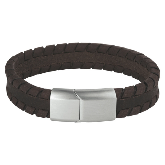 armband leer donkerbruin 12 mm edelstaal
