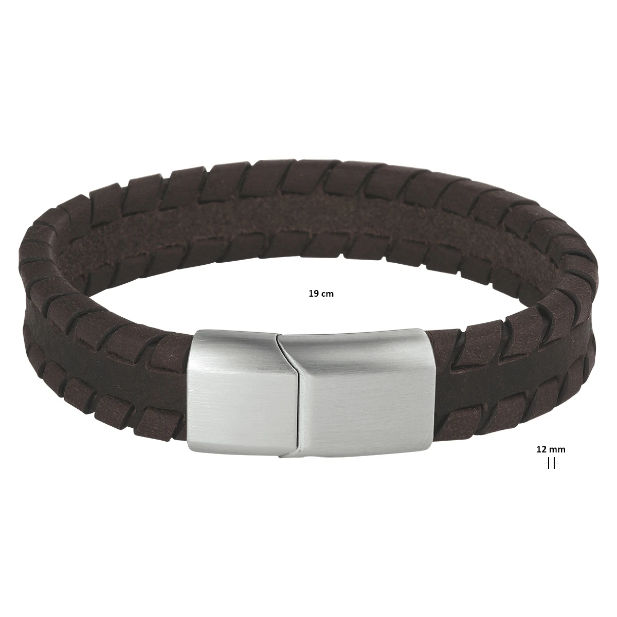 armband leer donkerbruin 12 mm edelstaal