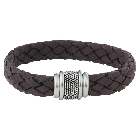 armband leer donkerbruin edelstaal