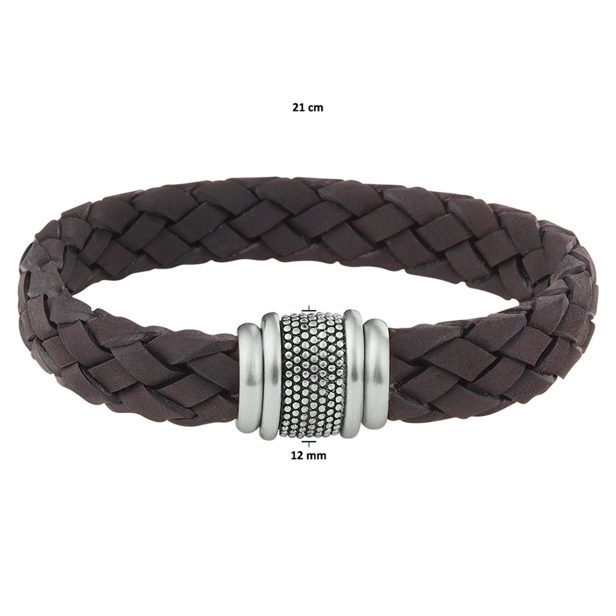 armband leer donkerbruin edelstaal