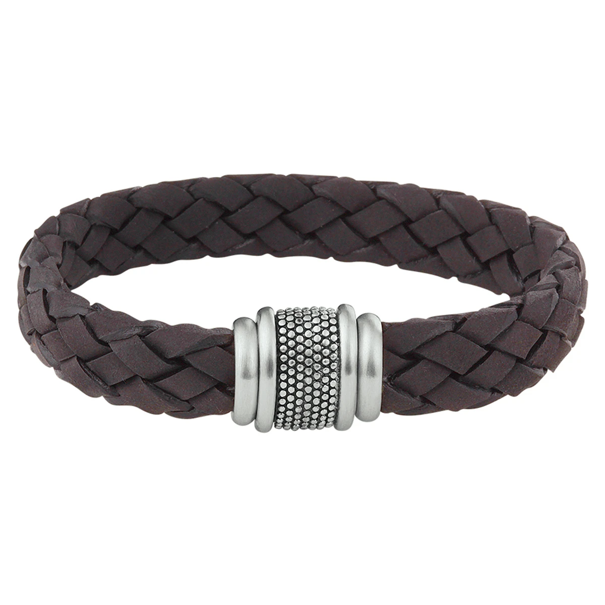 armband leer donkerbruin edelstaal
