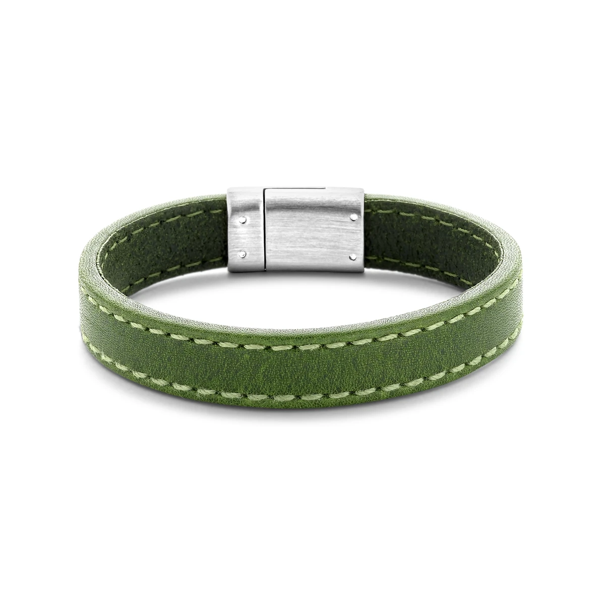 armband leer groen 12,5 mm edelstaal
