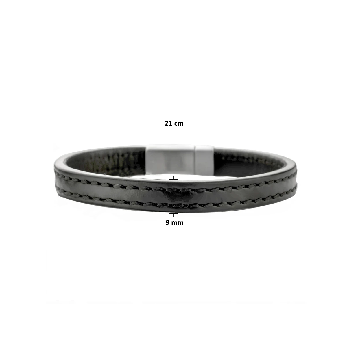 armband leer zwart 9,0 mm edelstaal