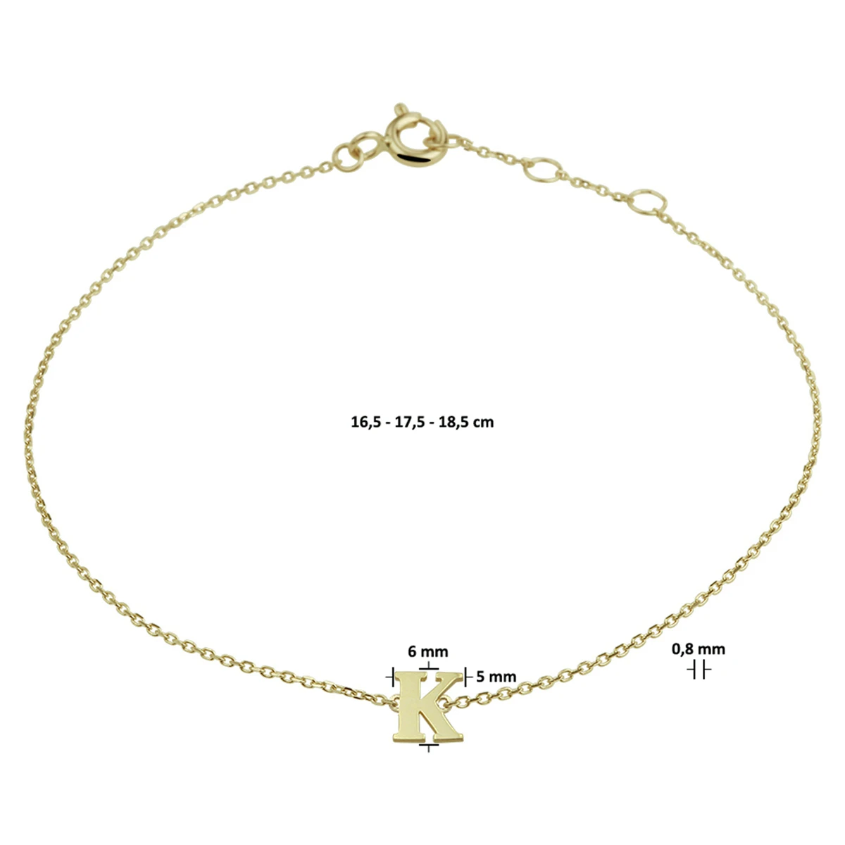 armband letter 16,5 - 17,5 - 18,5 cm 14K geelgoud