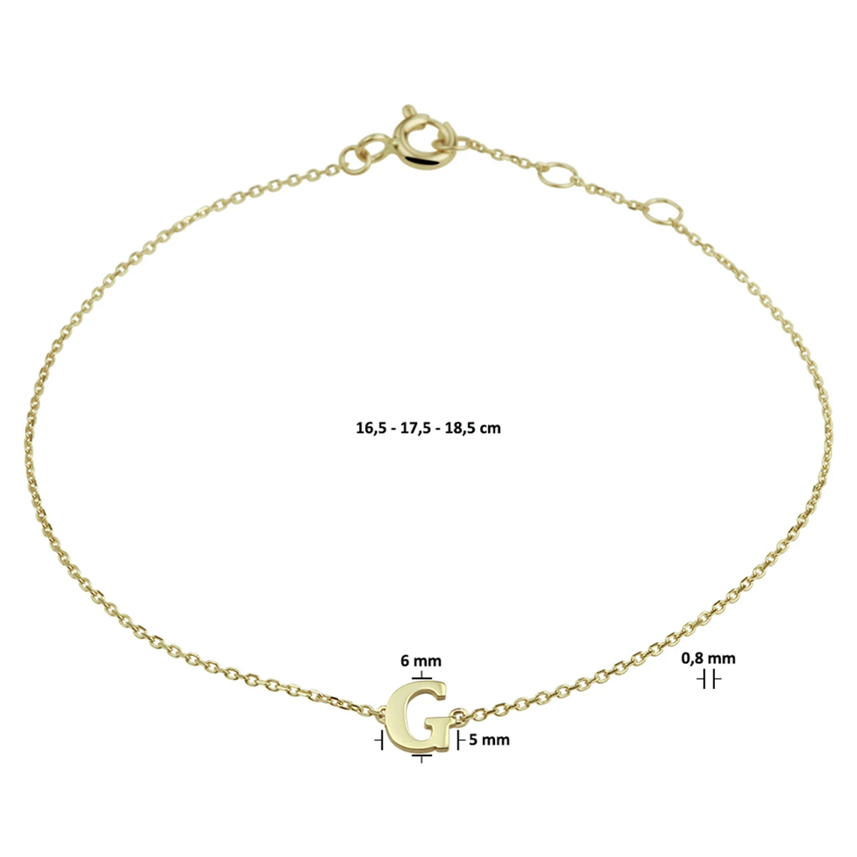 armband letter 16,5 - 17,5 - 18,5 cm 14K geelgoud