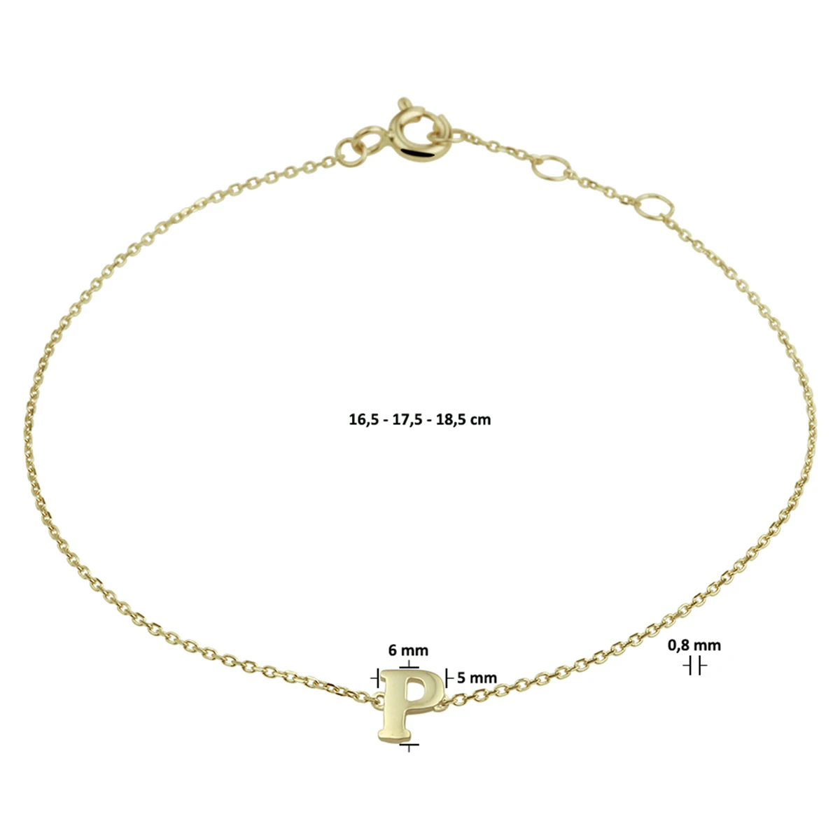 armband letter 16,5 - 17,5 - 18,5 cm 14K geelgoud
