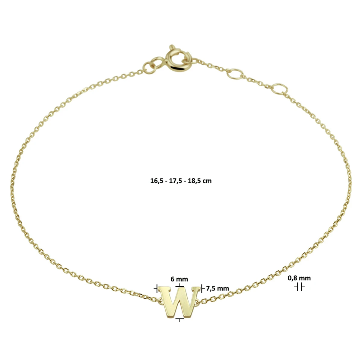 armband letter 16,5 - 17,5 - 18,5 cm 14K geelgoud
