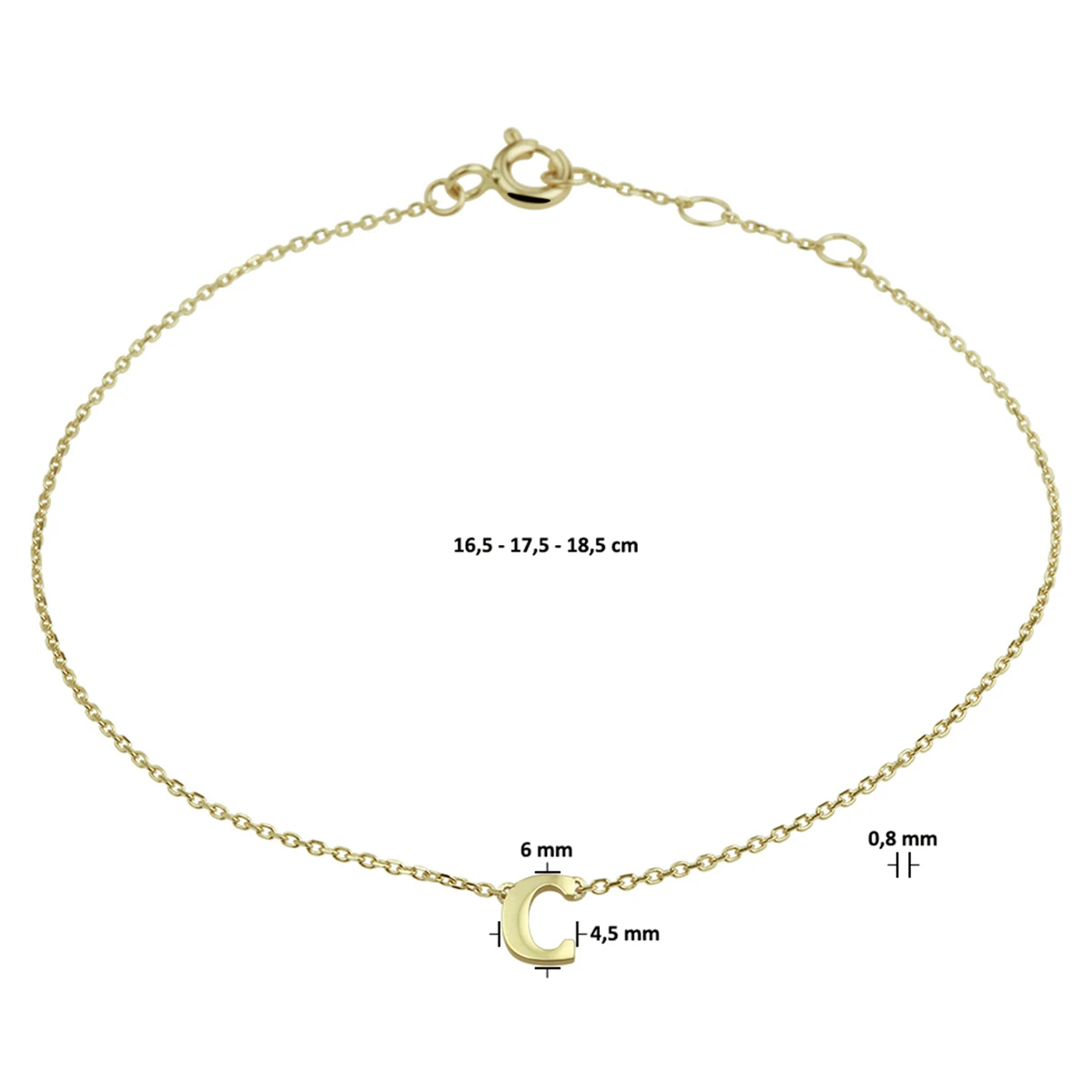 armband letter 16,5 - 17,5 - 18,5 cm 14K geelgoud