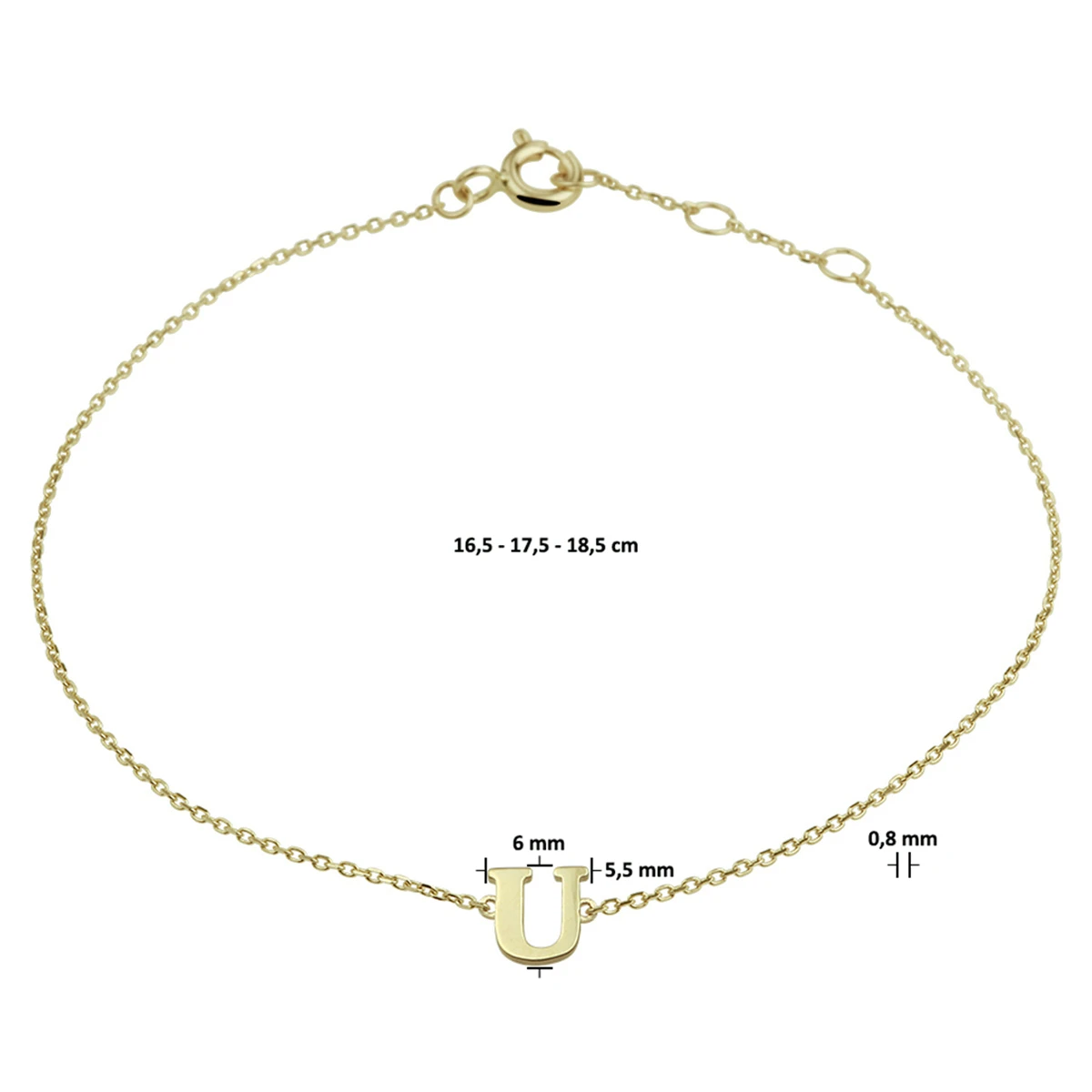 armband letter 16,5 - 17,5 - 18,5 cm 14K geelgoud