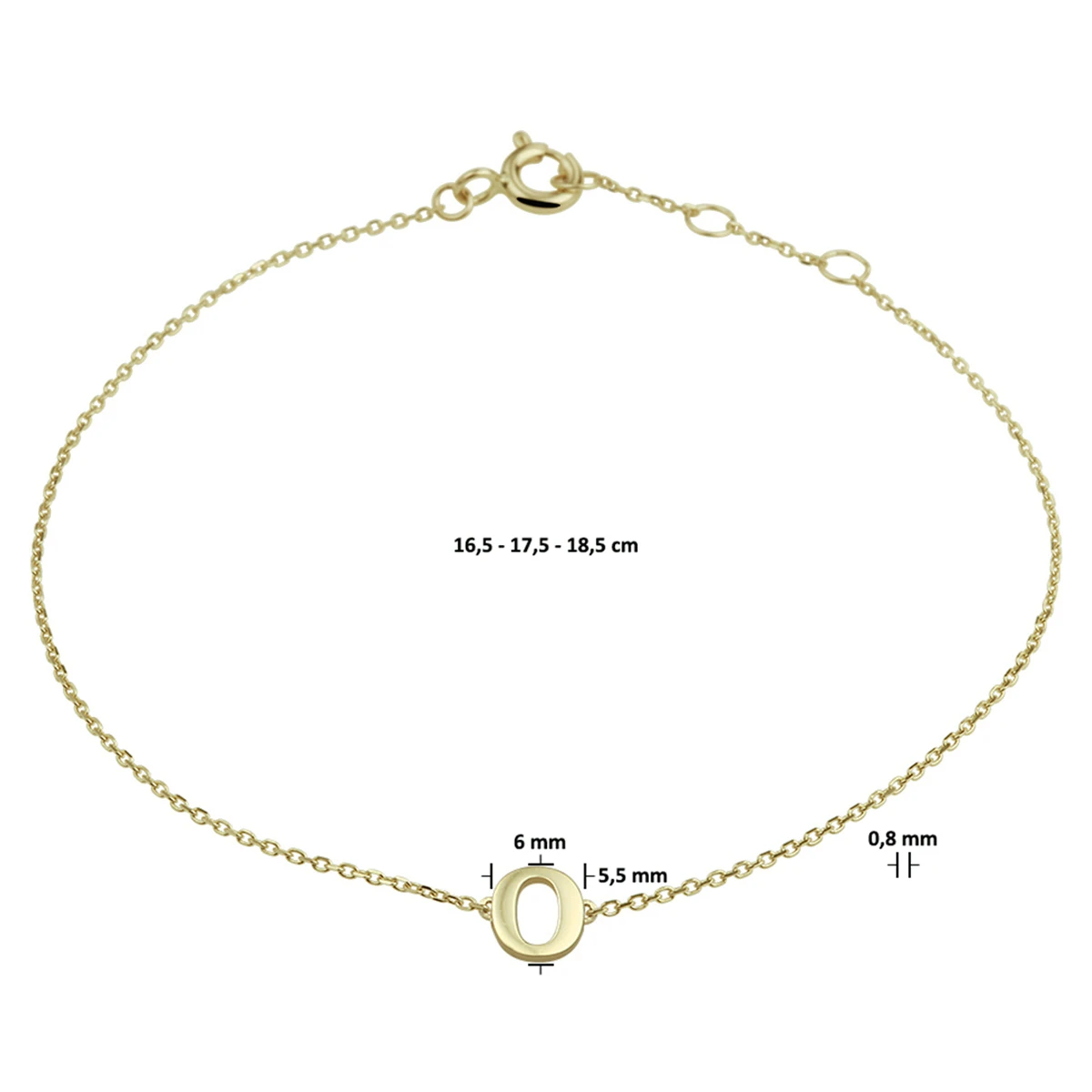 armband letter 16,5 - 17,5 - 18,5 cm 14K geelgoud