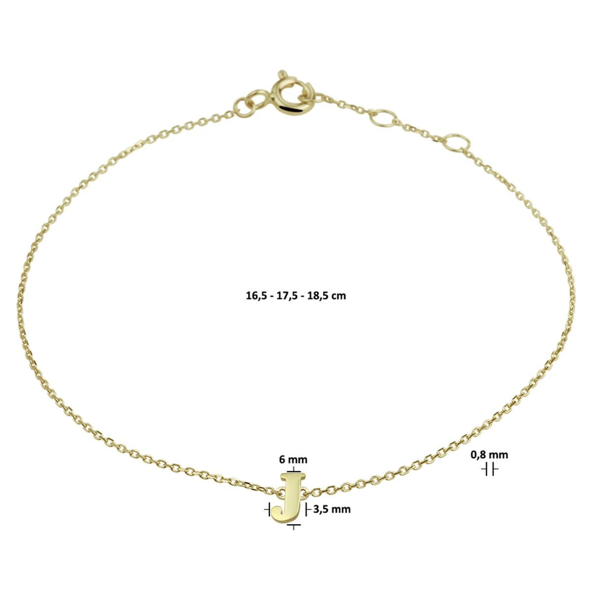 armband letter 16,5 - 17,5 - 18,5 cm 14K geelgoud