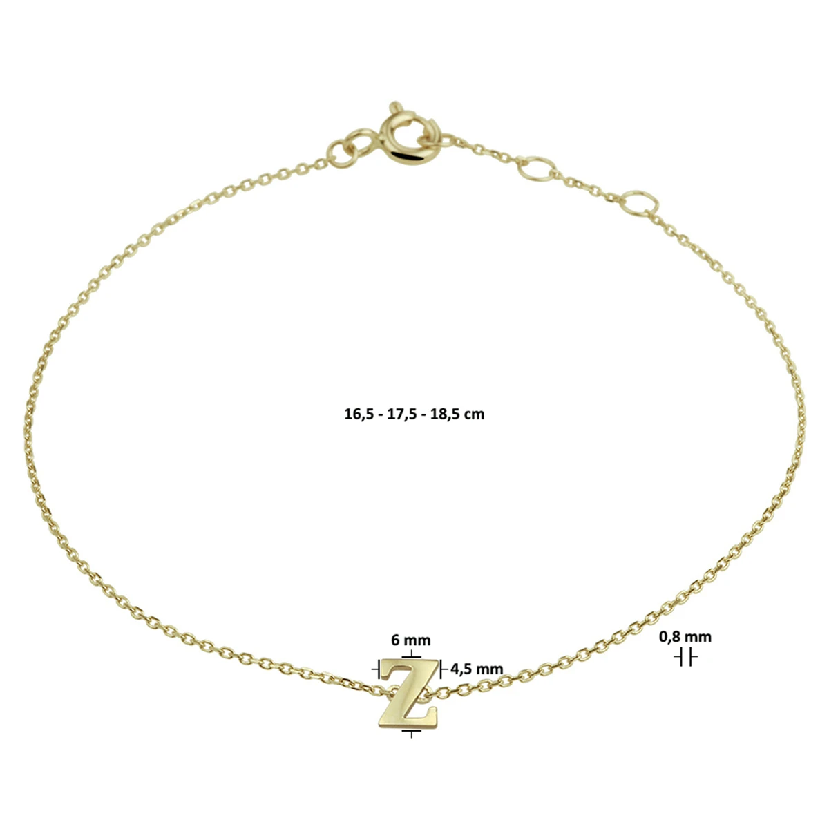 armband letter 16,5 - 17,5 - 18,5 cm 14K geelgoud