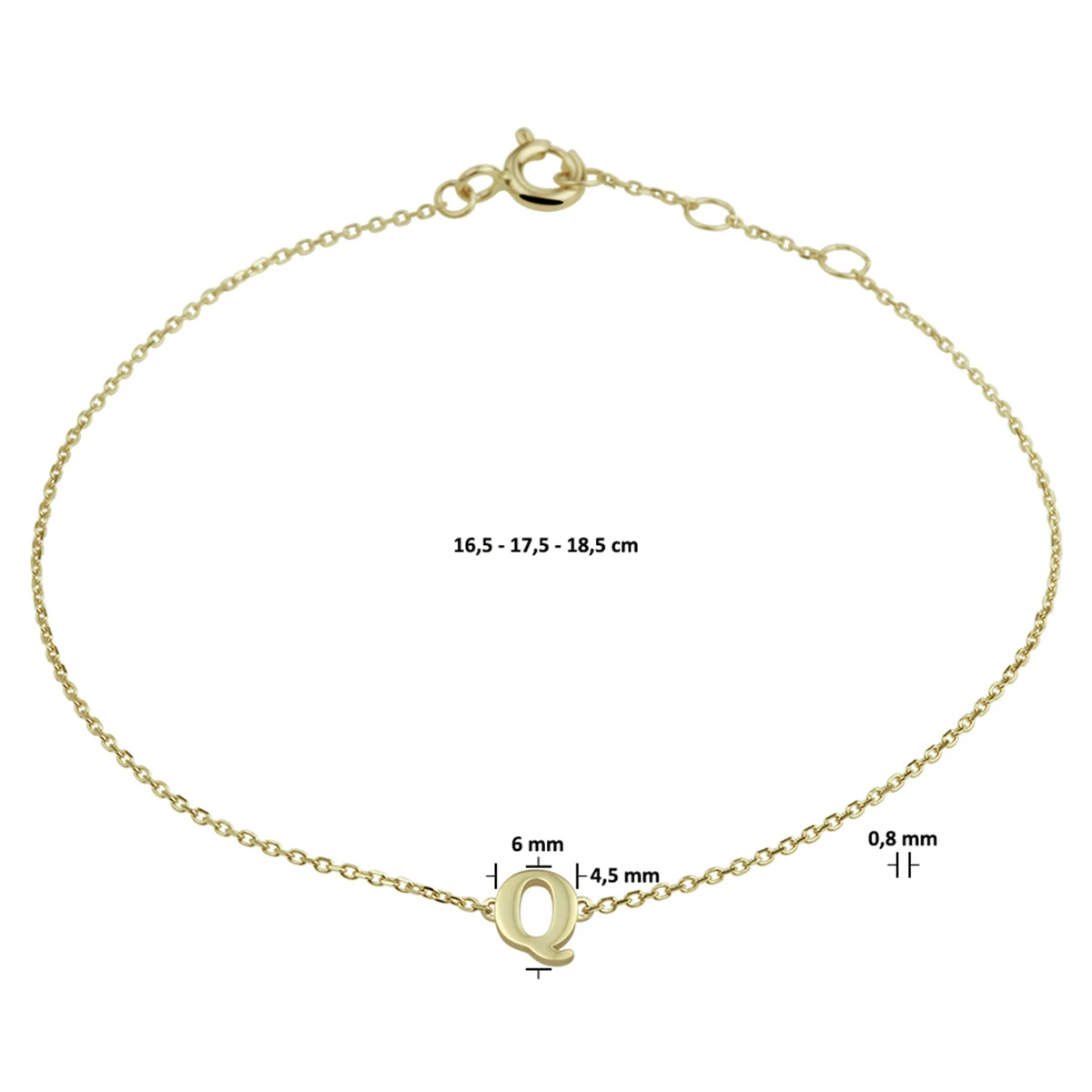 armband letter 16,5 - 17,5 - 18,5 cm 14K geelgoud