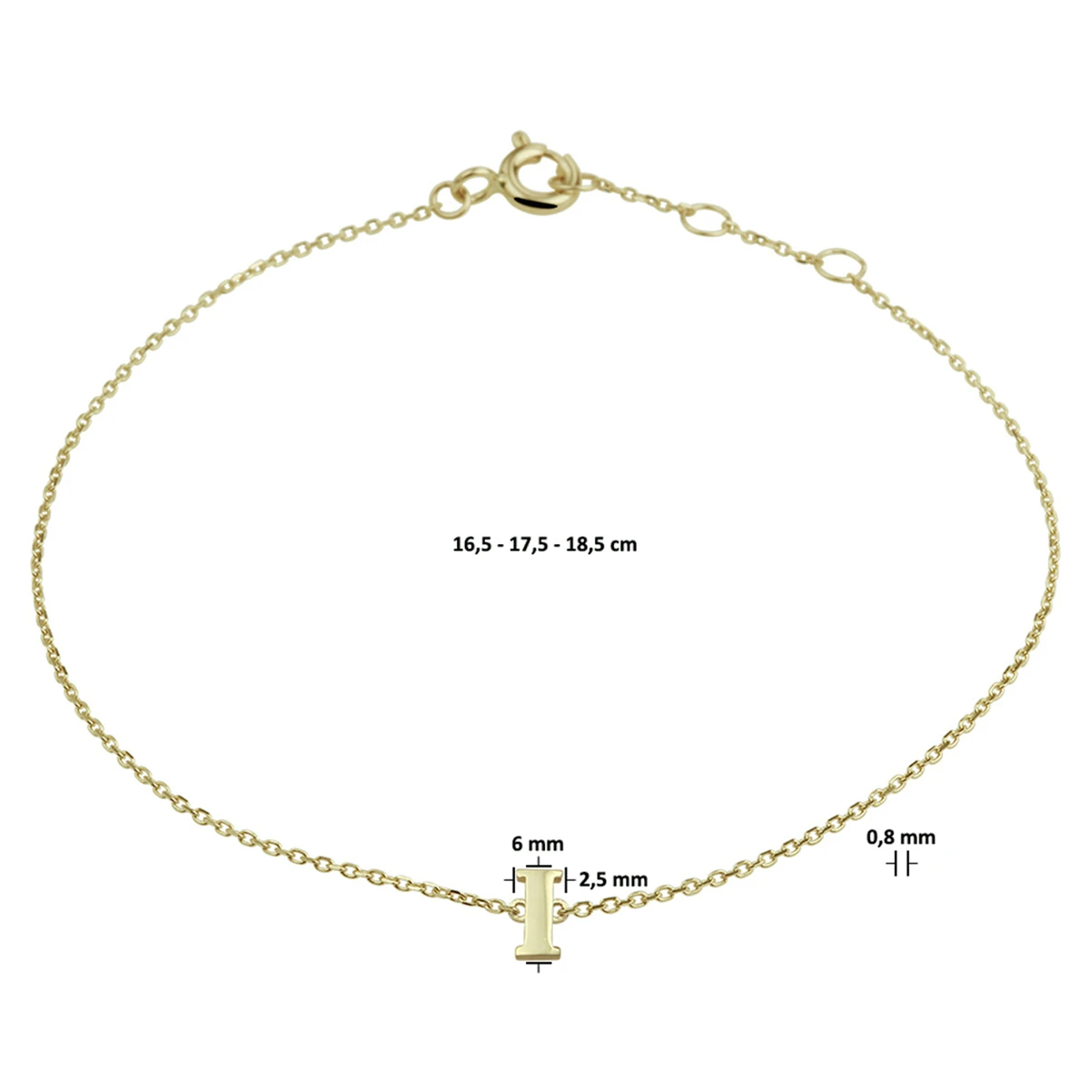 armband letter 16,5 - 17,5 - 18,5 cm 14K geelgoud