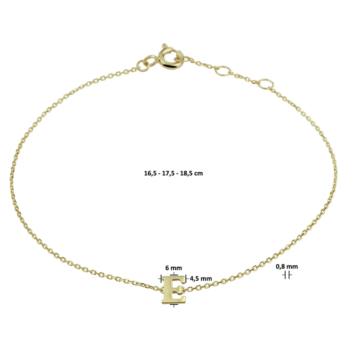 armband letter 16,5 - 17,5 - 18,5 cm 14K geelgoud