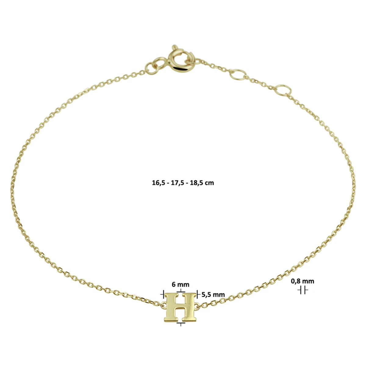 armband letter 16,5 - 17,5 - 18,5 cm 14K geelgoud