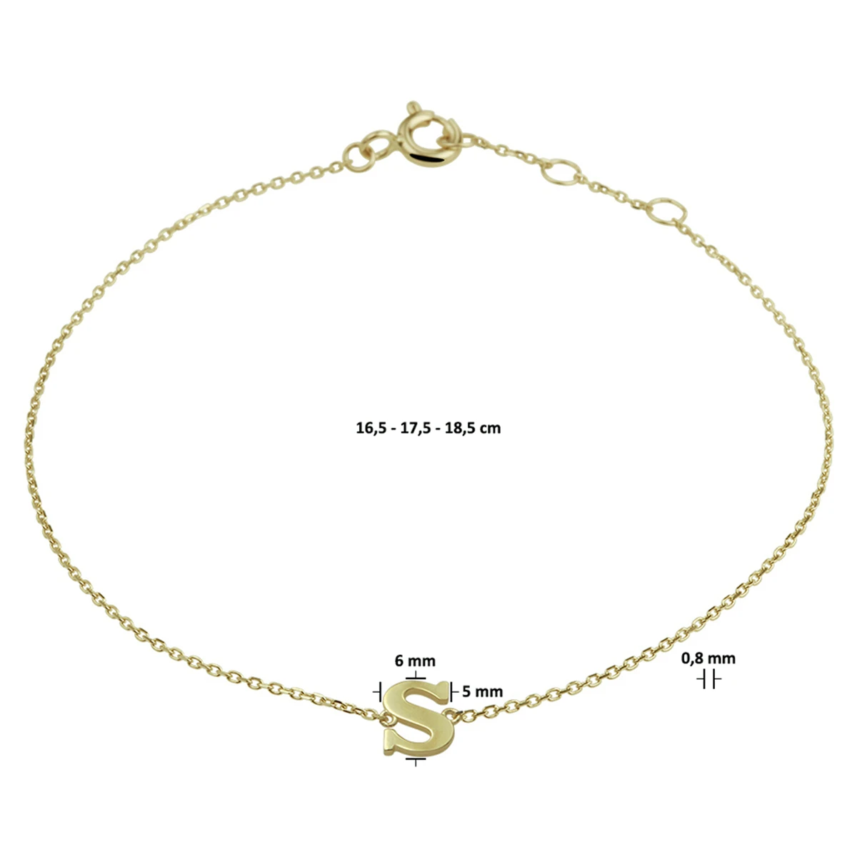 armband letter 16,5 - 17,5 - 18,5 cm 14K geelgoud