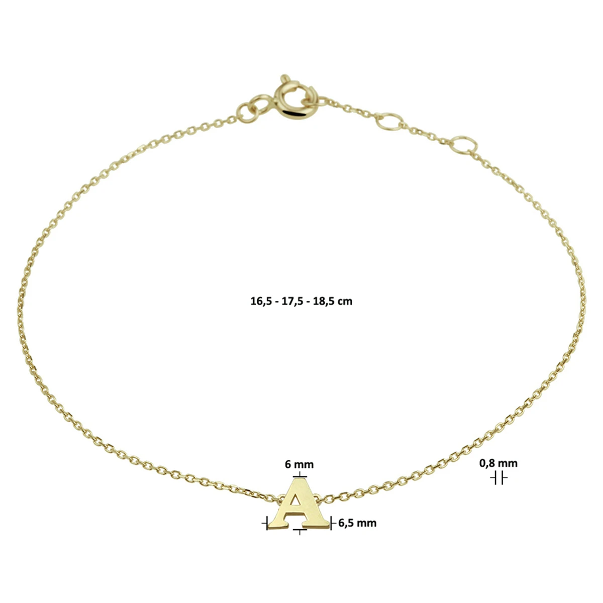 armband letter 16,5 - 17,5 - 18,5 cm 14K geelgoud