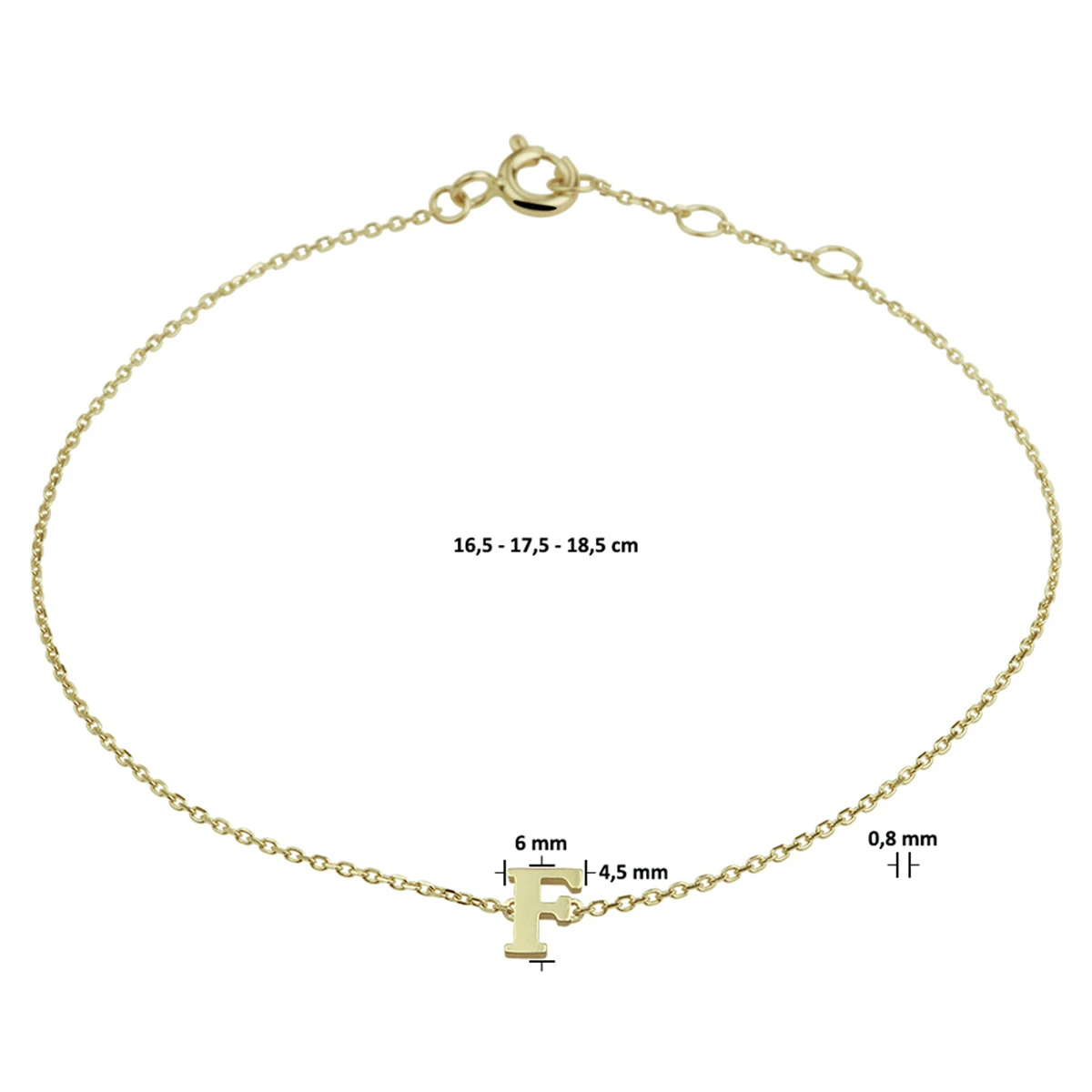 armband letter 16,5 - 17,5 - 18,5 cm 14K geelgoud