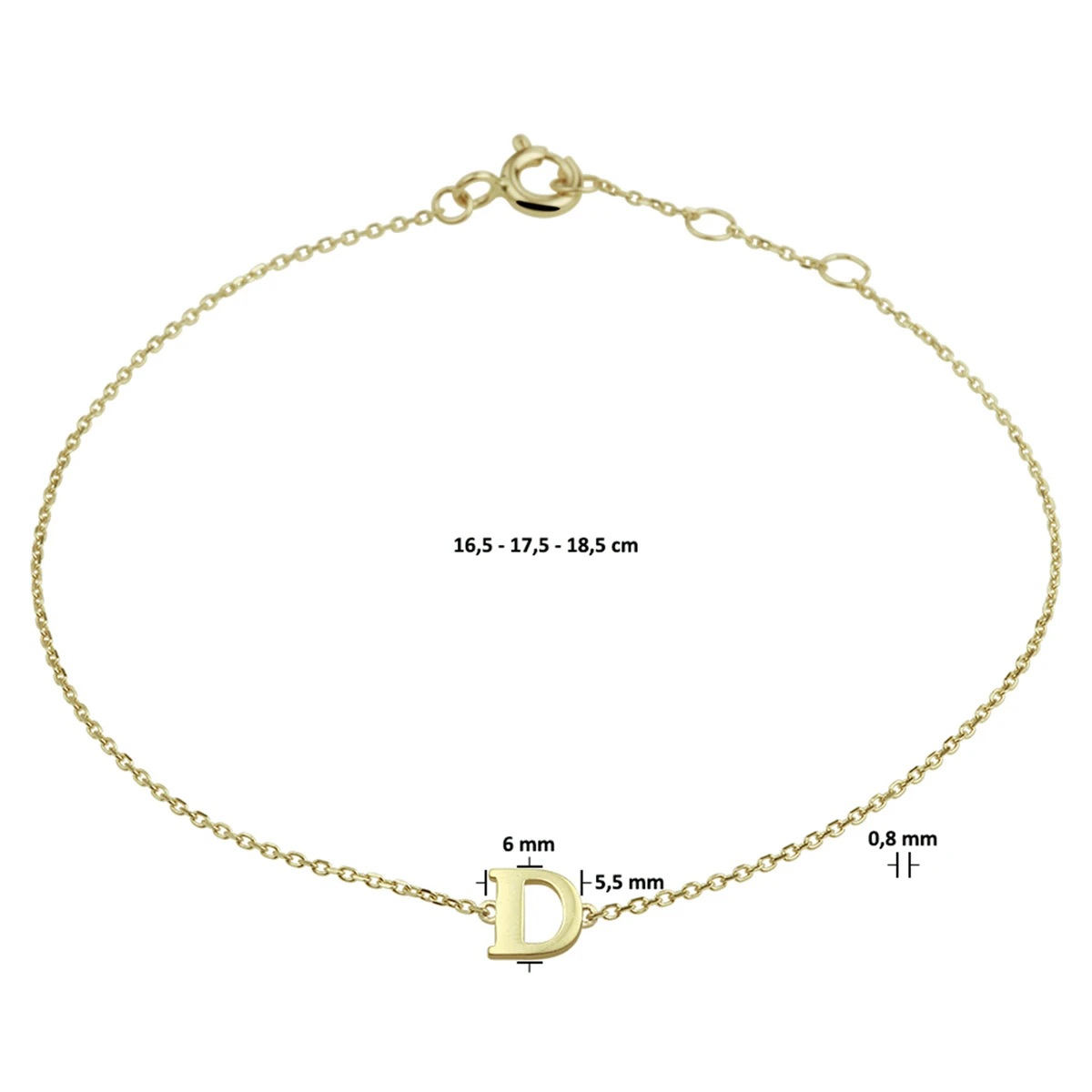 armband letter 16,5 - 17,5 - 18,5 cm 14K geelgoud