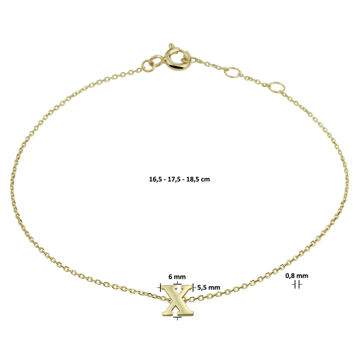 armband letter 16,5 - 17,5 - 18,5 cm 14K geelgoud