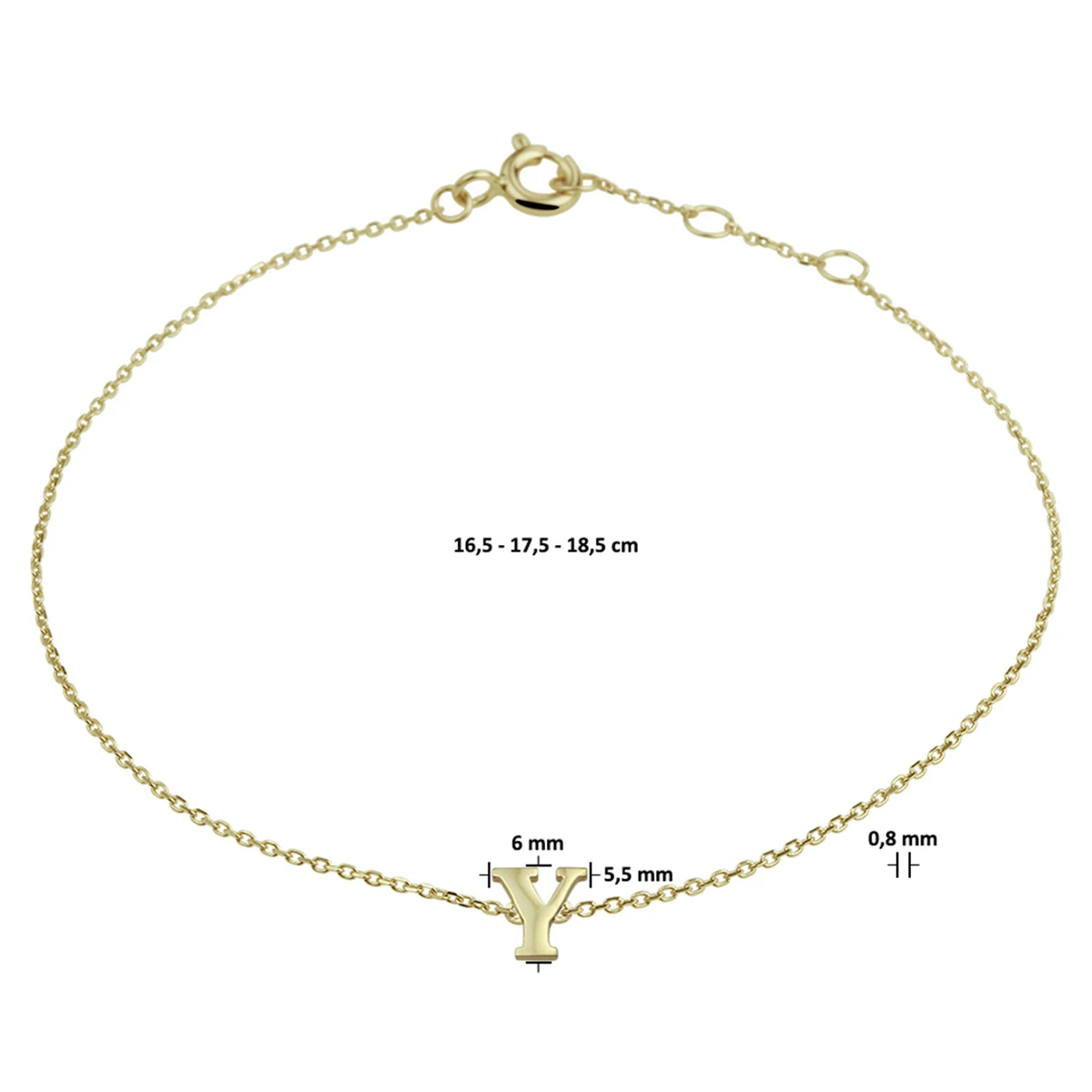 armband letter 16,5 - 17,5 - 18,5 cm 14K geelgoud