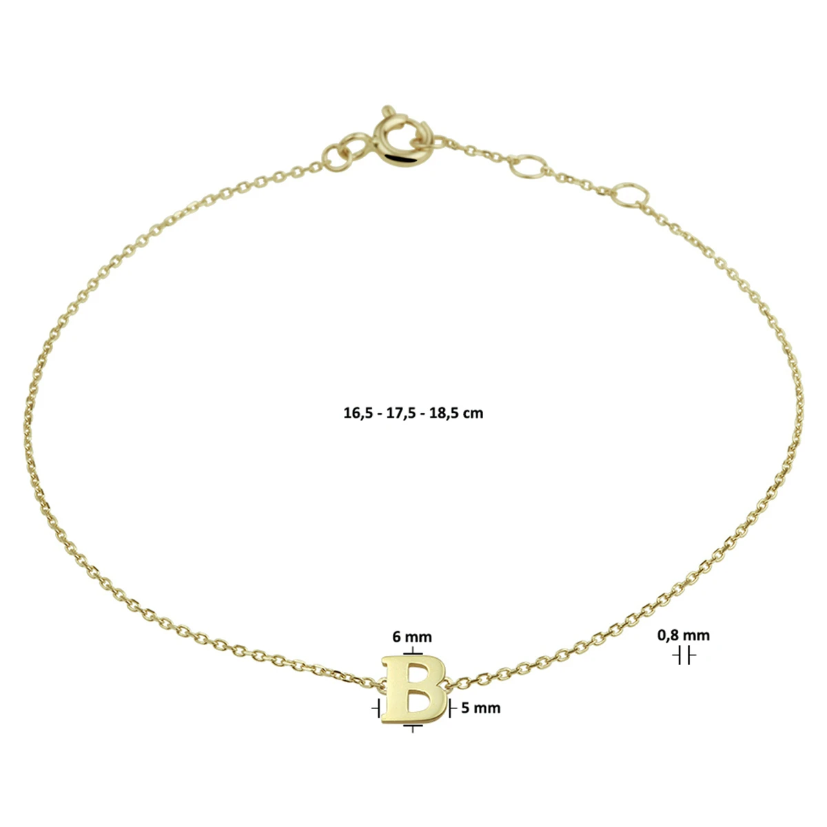 armband letter 16,5 - 17,5 - 18,5 cm 14K geelgoud