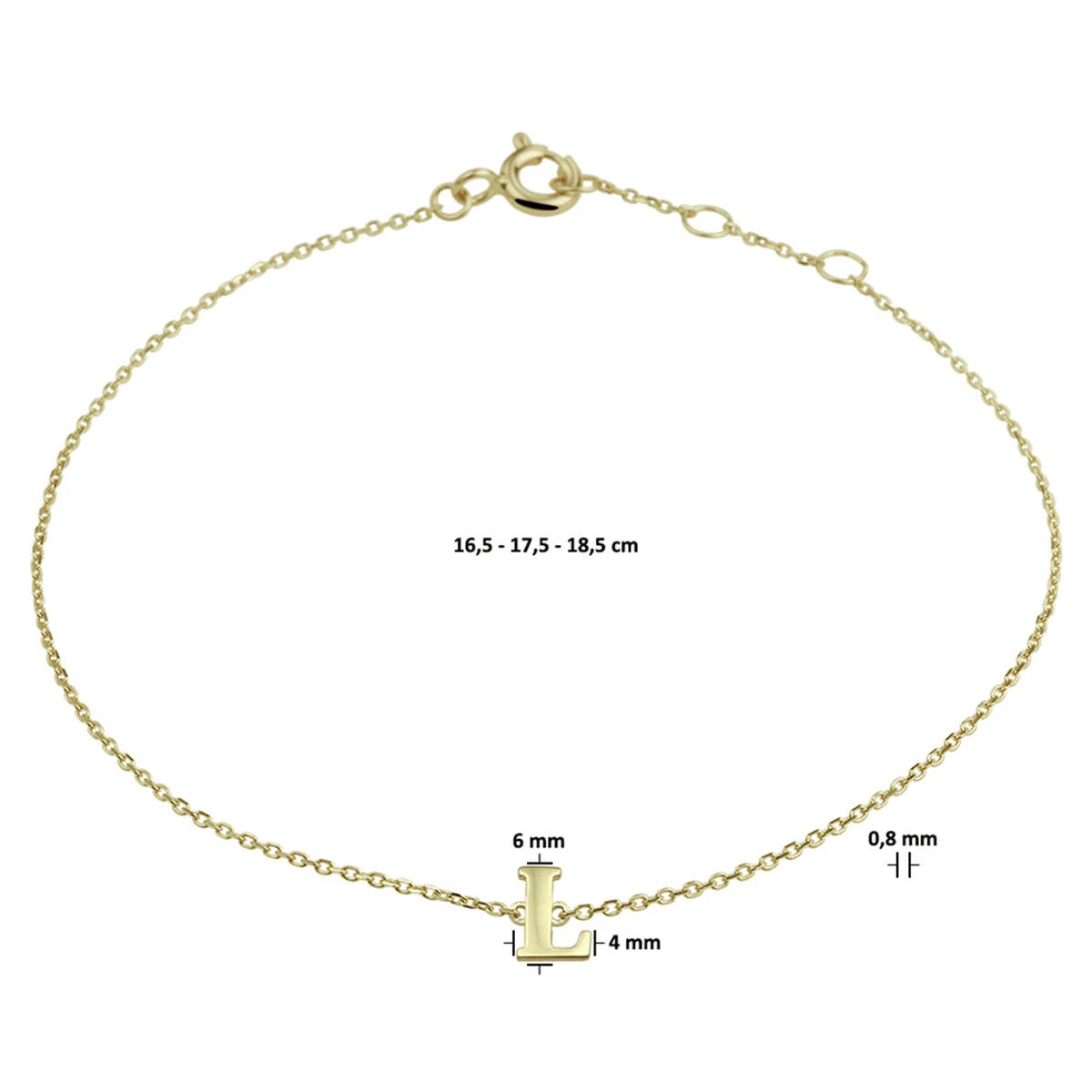 armband letter 16,5 - 17,5 - 18,5 cm 14K geelgoud