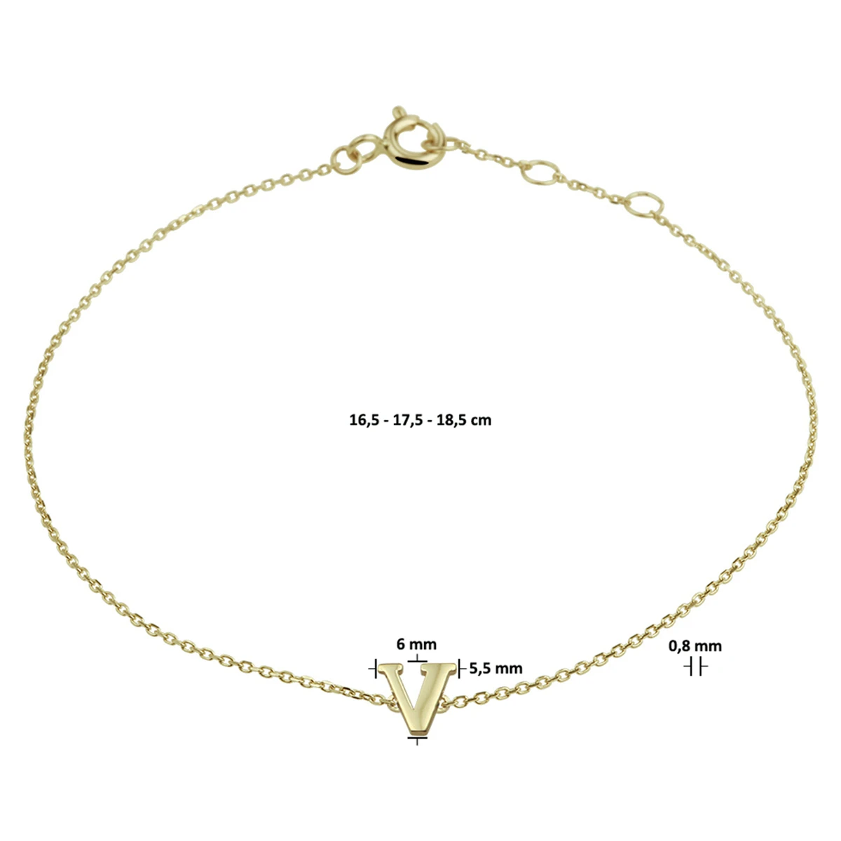 armband letter 16,5 - 17,5 - 18,5 cm 14K geelgoud